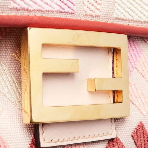 Fendi Pink/Red FF Cotton Canvas Medium Baguette Bag - 8BR600 - Picture 8 of 12